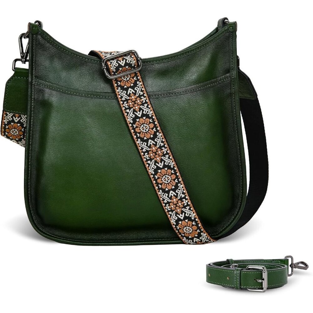 Women Green Leather Imported Zipper Purses Crossbody Shoulder Handbags